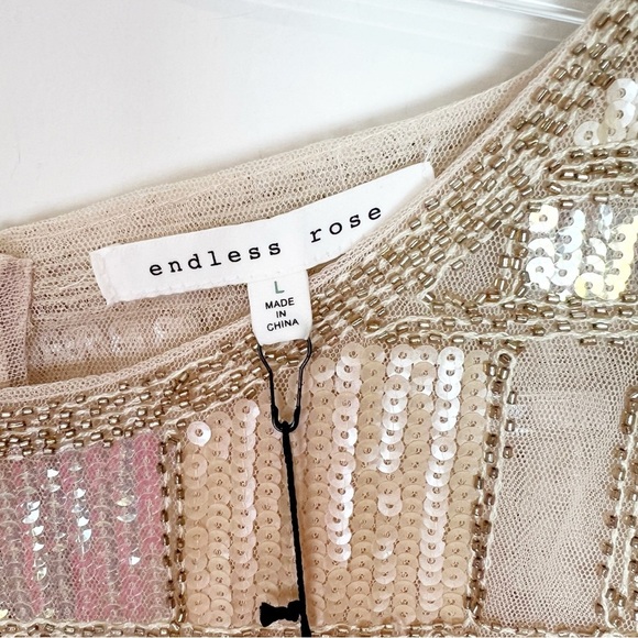 ENDLESS ROSE GOLD SEQUIN BEADED FORMAL FANCY EVENING BLOUSE WOMENS LARGE NEW - Picture 5 of 9